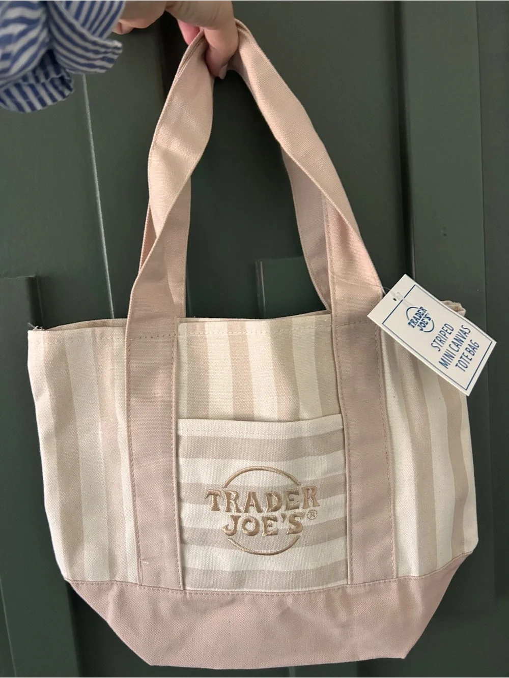 Trader Joe's Mini Stripe Canvas Tote Bag in Blush/Tan